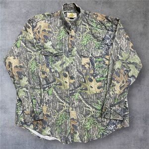 No Trace Mossy Oak Vintage Real Tree Camo Button Front Shirt Green Men's Size XL